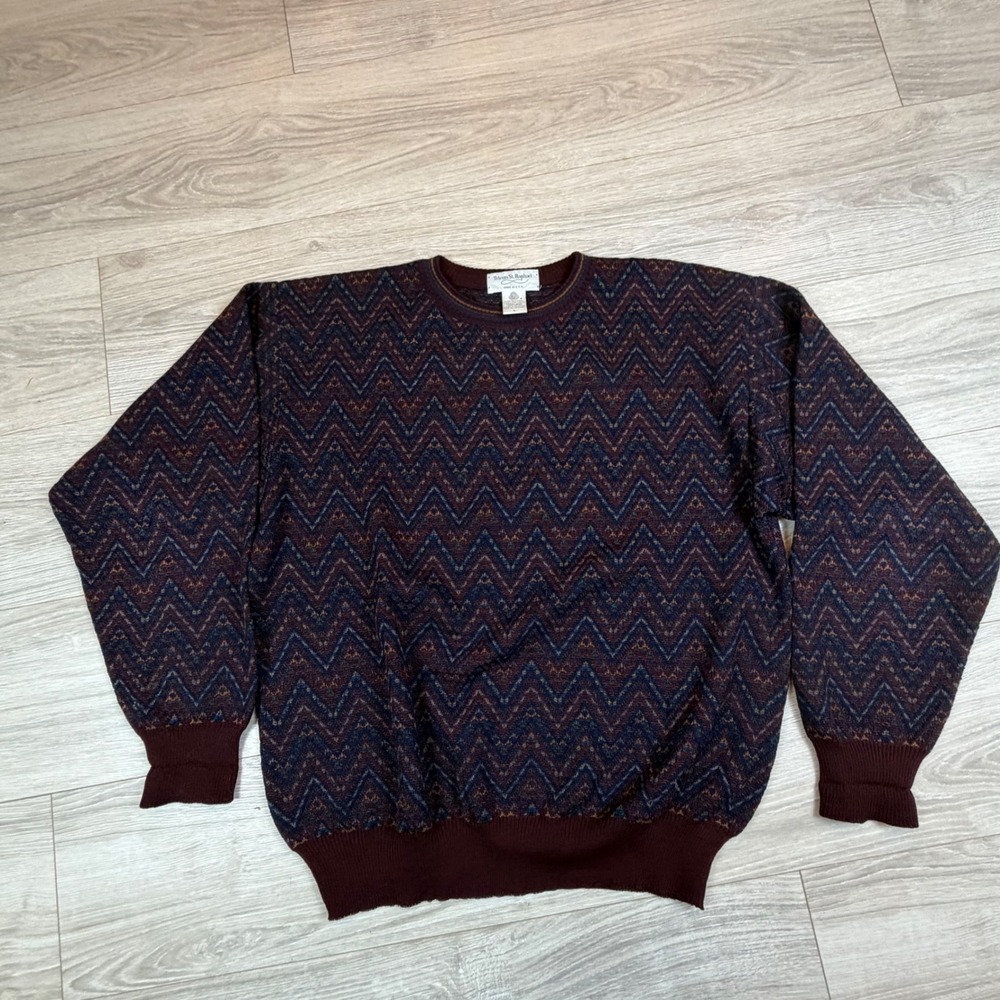 Vintage Tricots St Raphael Sz Large Merino‎ Wool Chevron Zigzag Sweater Burgundy